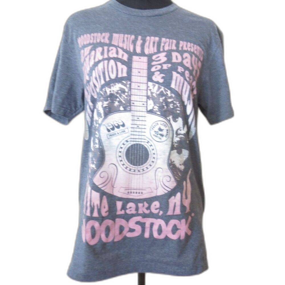 Women's Woodstock 1969 Music Festival Graphic T Retro Gray/Pink S S EUC